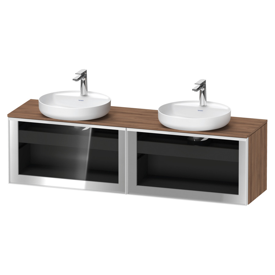 Élément inférieur  VITRIUM
160 x 45.9 x 42 cm
élément de tiroir, 1&nbsp;tiroir
1&nbsp;tiroir intérieur, avec plaque de console
pour 2 lavabos à poser, perçage de
robinet possible, sans siphon gain de place
front verre parsol gris