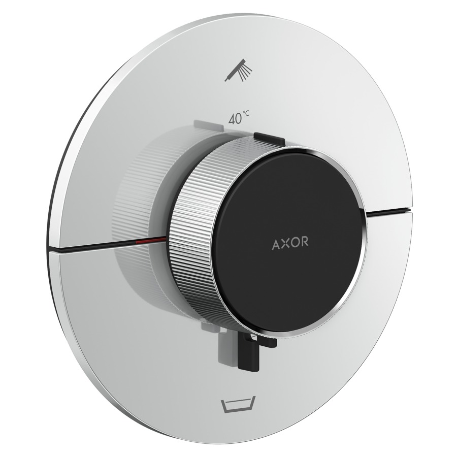 Thermostat ShowerSelect ID UP
rond D 15.5 cm, 2&nbsp;raccordements
poussoir-select, soupape Start/Stop pour la commande des consommateurs
avec combinaison de sécurité intégrée
débit 26 (L/min) maximum
débit sortie supérieure et inférieure 
23 (L/min), sans corps à encastrer 757049
groupe acoustique&nbsp;I