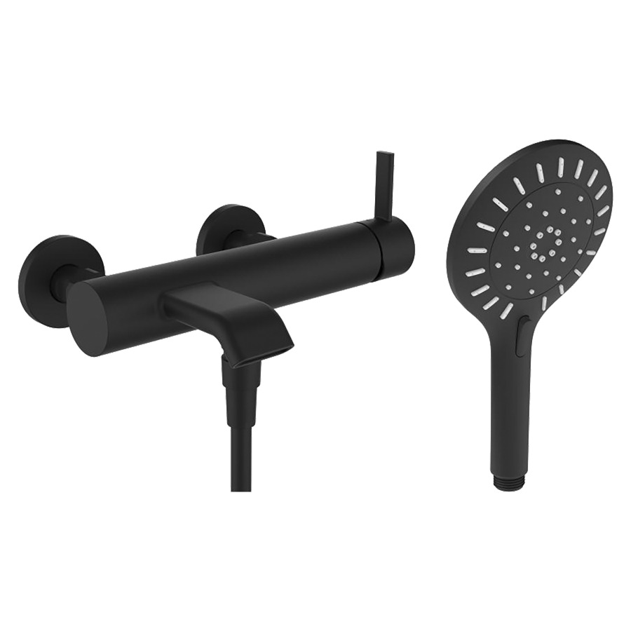 Mélangeur de bain MEDA
E 153 mm, raccords d’arrêt 1/2" x 3/4"
douche MyTwin 120, tuyau de douche 160 cm
débit 9.9 (L/min), groupe acoustique&nbsp;II