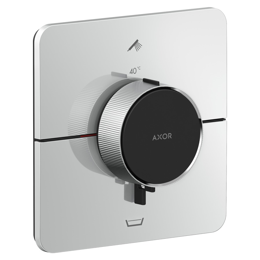 Thermostat ShowerSelect ID UP
softsquare 15.5 x 15.5 cm, 2&nbsp;raccordements
poussoir-select, soupape Start/Stop pour la commande des consommateurs
avec combinaison de sécurité intégrée
débit 26 (L/min) maximum
débit sortie supérieure et inférieure 
23 (L/min), sans corps à encastrer 757049
groupe acoustique&nbsp;I