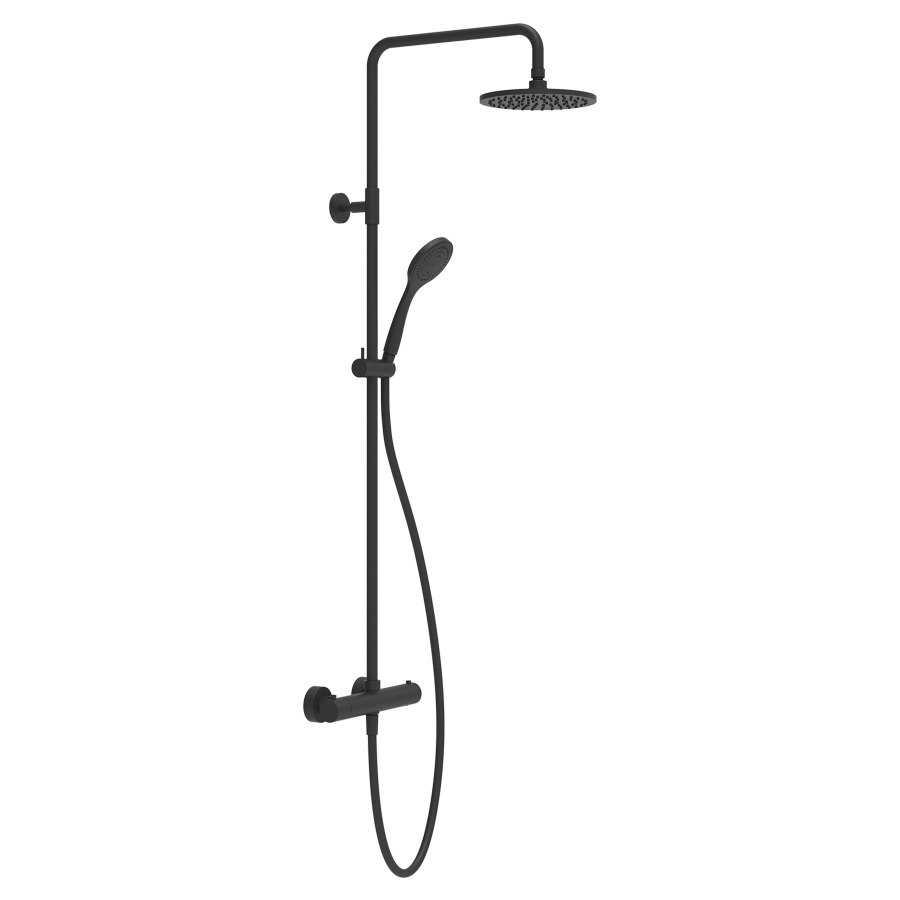 Système de douche EMPORIO
mélangeur de douche thermostat  1/2"
E 150±20 mm, vec inverseur
débit 9 (L/min), glissière de douche
douche à main, tuyau de douche 150 cm
douche de tête D 20 cm