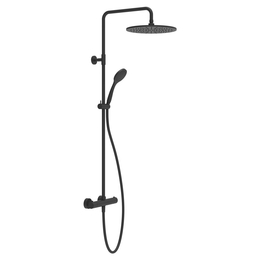 Système de douche EMPORIO
mélangeur de douche thermostat  1/2"
E 150±20 mm, vec inverseur
débit 9 (L/min), glissière de douche
douche à main, tuyau de douche 150 cm
douche de tête D 30 cm