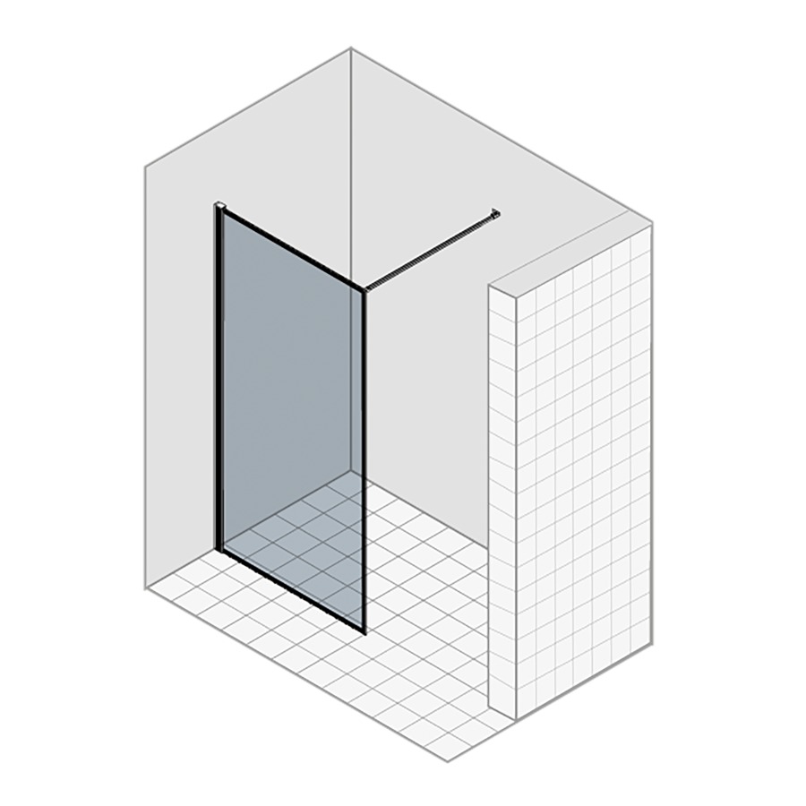 Cloison latérale LIBERO 3000
119-121.5 cm, H 200 cm
pose libre, avec cadre partiel
charnières à gauche
verre de sécurité 8 mm