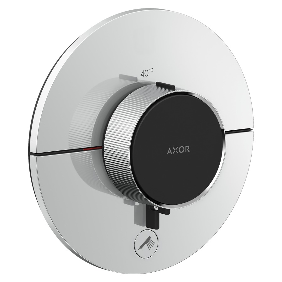 Thermostat ShowerSelect ID UP HighFlow
rond D 15.5 cm, 1&nbsp;raccordements
et 1 sortie supplémentaire
poussoir-select, soupape Start/Stop pour 
la commande des consommateurs
débit 32.8 (L/min) maximum
débit sortie supérieure 23 (L/min)
sortie inférieure 23 (L/min)
sans corps à encastrer 757049
groupe acoustique&nbsp;I