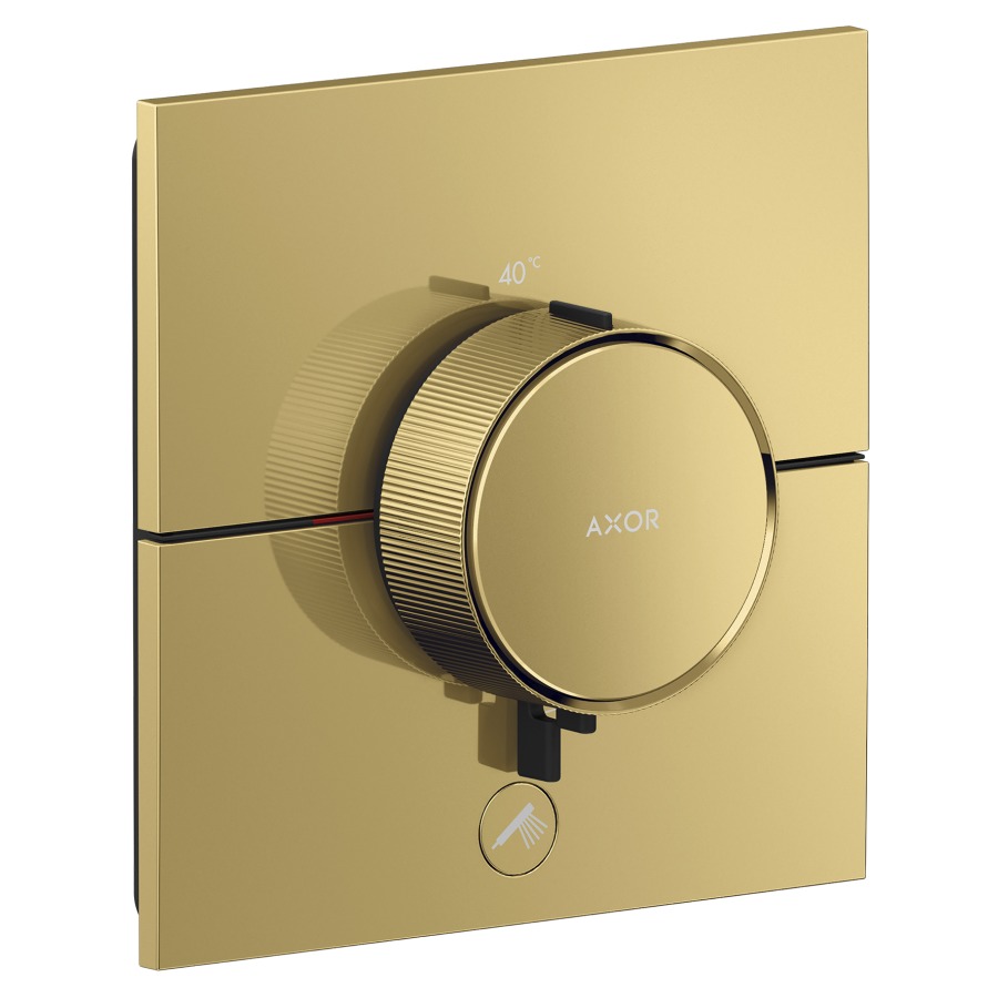 Thermostat ShowerSelect ID UP HighFlow
anguleux 15.5 x  15.5 cm, 1&nbsp;raccordements
et 1 sortie supplémentaire
poussoir-select, soupape Start/Stop pour 
la commande des consommateurs
débit 32.8 (L/min) maximum
débit sortie supérieure 23 (L/min)
sortie inférieure 23 (L/min)
sans corps à encastrer 757049
groupe acoustique&nbsp;I
