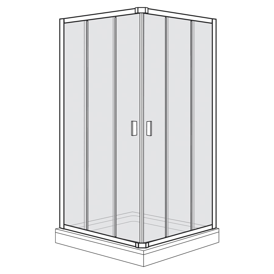 Entrée diagonale Optima 400
-120 x -120 cm, H 190 cm
porte coulissante en 3&nbsp;parties à gauche et à droite
encadré
MESURES EXACTES SELON PRISE DE MESURE