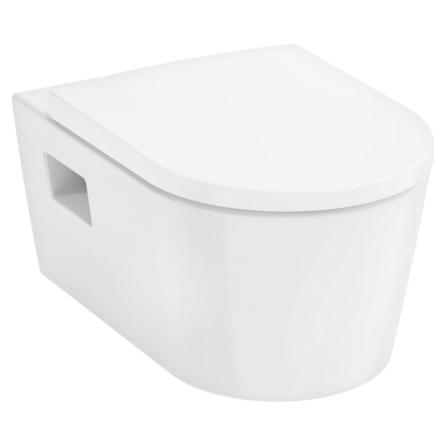 Set cuvette murale EluPura Original S UP
36 x 54 cm, Céramique
sans bord de rinçage
AquaChannel Flush, EcoSmart
siège de WC avec SoftClose et QuickRelease