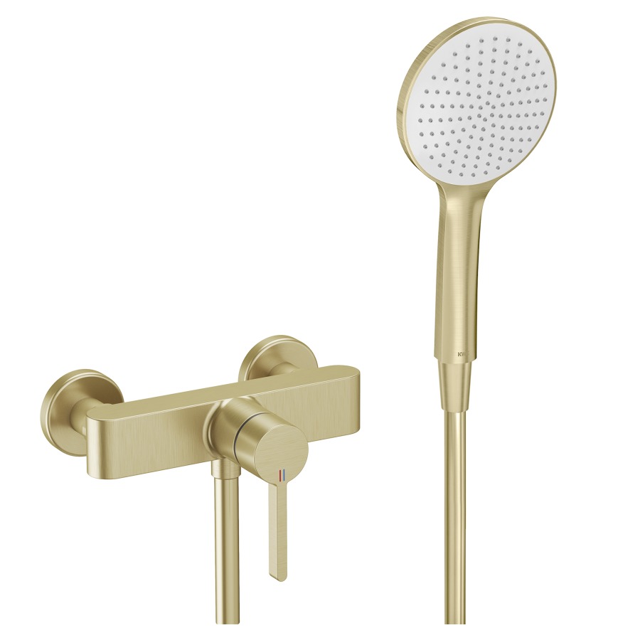 Duschenmischer BEVO 
AD 153 mm, Abstellverschraubungen 1/2" x 1/2"
EfficientFlow, Durchflussmenge 5.6 (L/min)
mit Brause KWC FIT-E EfficientFlow
und Brauseschlauch 160 cm
Geräuschgruppe I
Energieklasse A