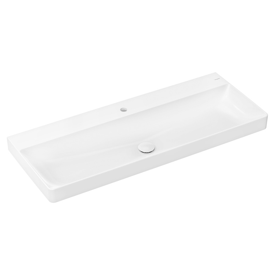 Lavabo à poser XELU Q
120 x 14 x 48 cm, Céramique
côté inférieur poli, sans trop-plein
avec garniture d’écoulement non verrouillable