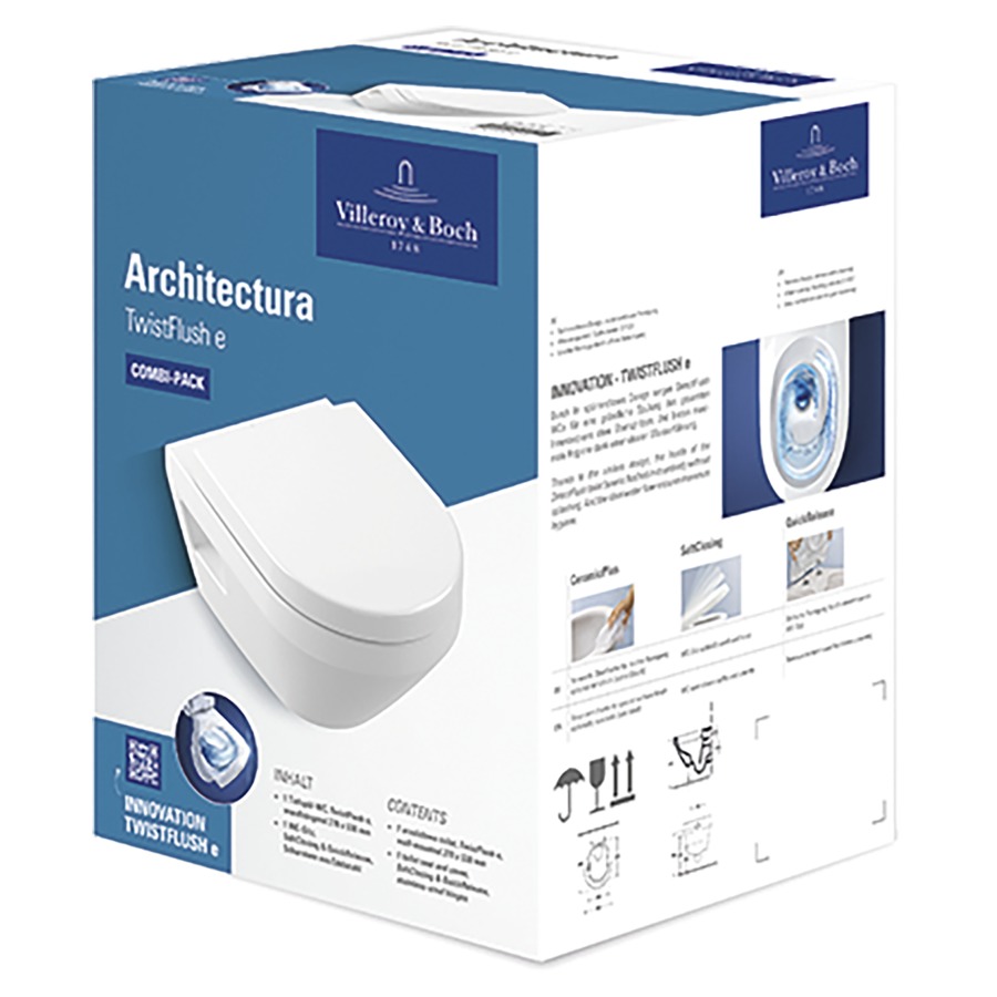 Set cuvette murale ARCHITECTURA UP
35 x 35.5 x 48 cm
composé de:
cuvette murale Architectura 101102
siège de WC Architectura 351703