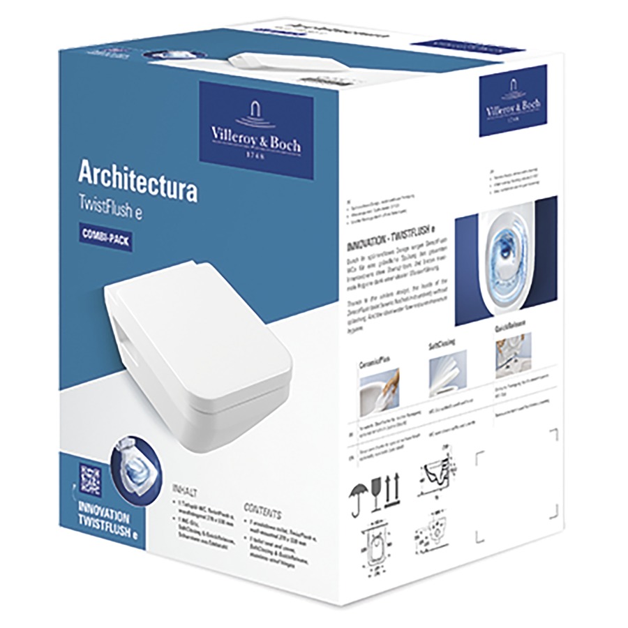 Set cuvette murale ARCHITECTURA UP
37 x 35.5 x 53 cm
composé de:
cuvette murale Architectura 101104
siège de WC Architectura 351700