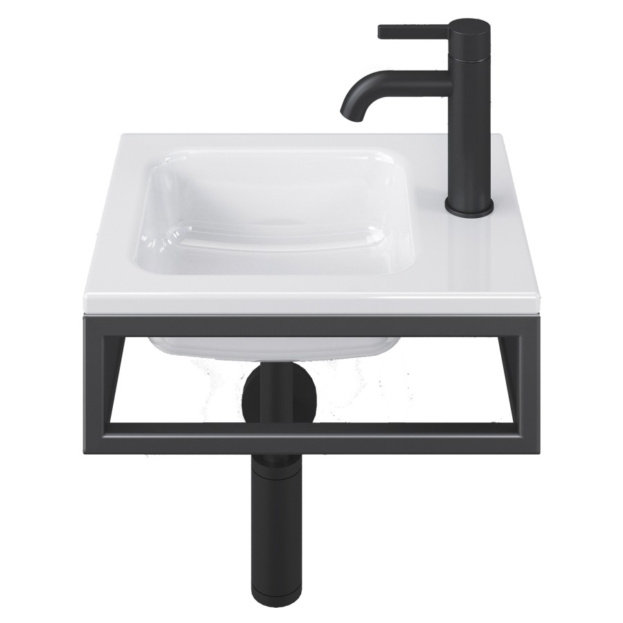 Lave-mains MERO MINI FRAME
41 x 17 x 32 cm
Acier, sans trop-plein
avec tablette de robinetterie
lavabo à gauche, avec cadre
prémont