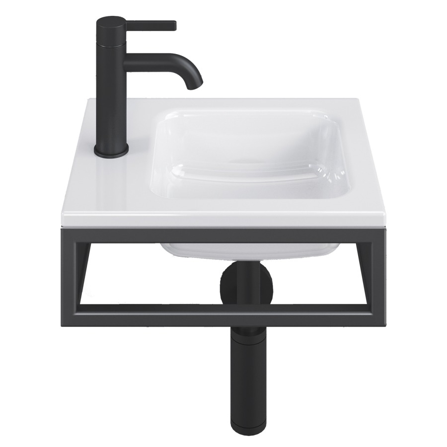 Lave-mains MERO MINI FRAME
41 x 17 x 32 cm
Acier, sans trop-plein
avec tablette de robinetterie
lavabo à droite, avec cadre
prémont