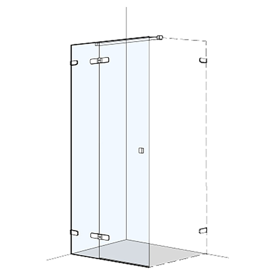 Flügeltür S505PLUS für Seitenwand
70-100 cm, H 200 cm
rahmenlos, mit Festelement links
Tür Anschlag links
GENAUE MASSE NACH AUSMASS
