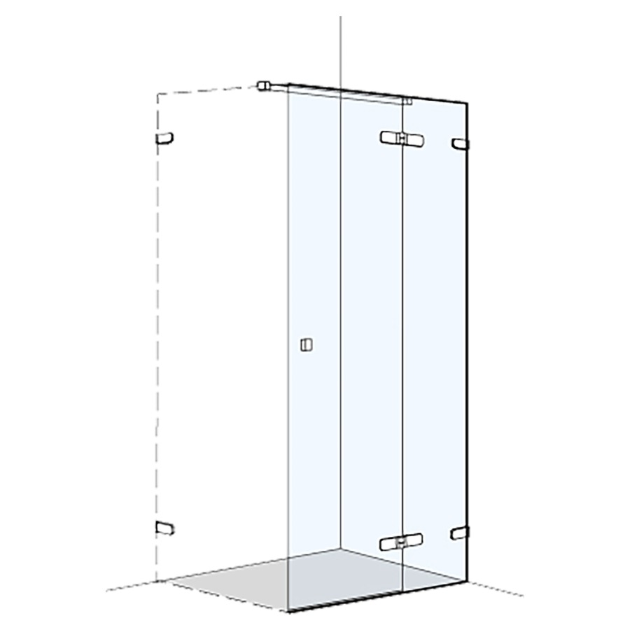 Flügeltür S505PLUS für Seitenwand
70-100 cm, H 200 cm
rahmenlos, mit Festelement rechts
Tür Anschlag rechts
GENAUE MASSE NACH AUSMASS