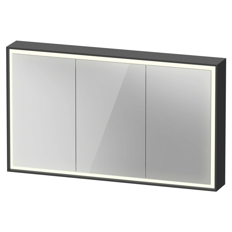 Armoire de toilette L-CUBE
120 x 70 x 15.5 cm
1&nbsp;prise, 3&nbsp;portes à double miroir
4 étagères en verre, éclairage LED direct
entourante, dimmable, 3500 Kelvin
52 Watt, éclairage du lavabo
interrupteur à capteur en bas à droite, IP44