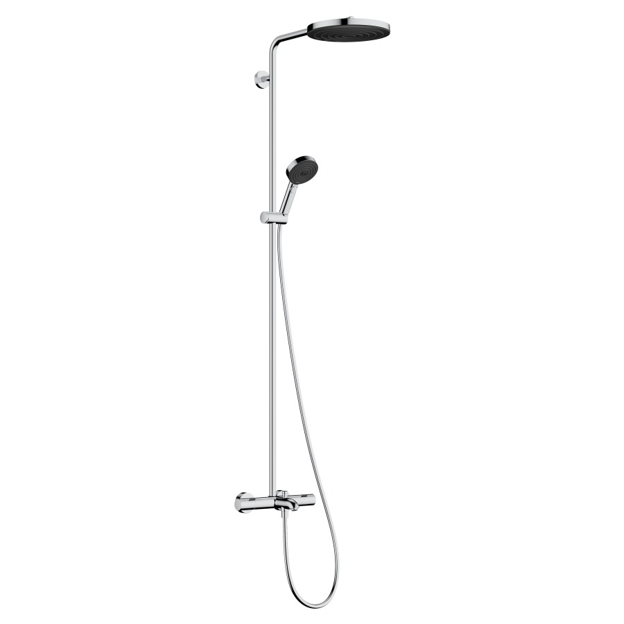 Duschsystem Pulsify S Puro
Wannenthermostat Ecostat Fine
EcoSmart, AD 138-162 mm
Kopfbrause Pulsify 260 1jet, D 26 cm
Durchflussmenge 18.9 (L/min)
Strahlart Handbrause
PowderRain, IntenseRain, Massagestrahl 
Durchflussmenge Handbrause 6.5 (L/min)
Ausladung 460 mm, Duschengleistange
Brauseschlauch, Brausehalter
Geräuschgruppe I