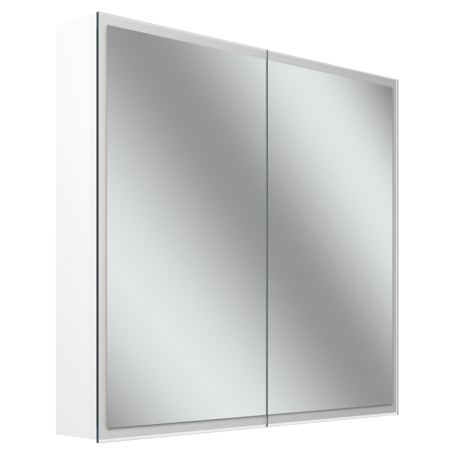 Armoire de toilette Schneider GLOW D2W
81.3 x 73.6 x 13.6 cm
Profilé en aluminium, montage UP/AP
2&nbsp;portes à double miroir
éclairage LED, 2000-6500 Kelvin
Dim2Warm, Touch-Slider, 47 Watt
8120 Lumen, 1&nbsp;prise double en bas à
droite sur la paroi intermédiaire
4 tablettes  en verre, IP44
Classe d’énergie C