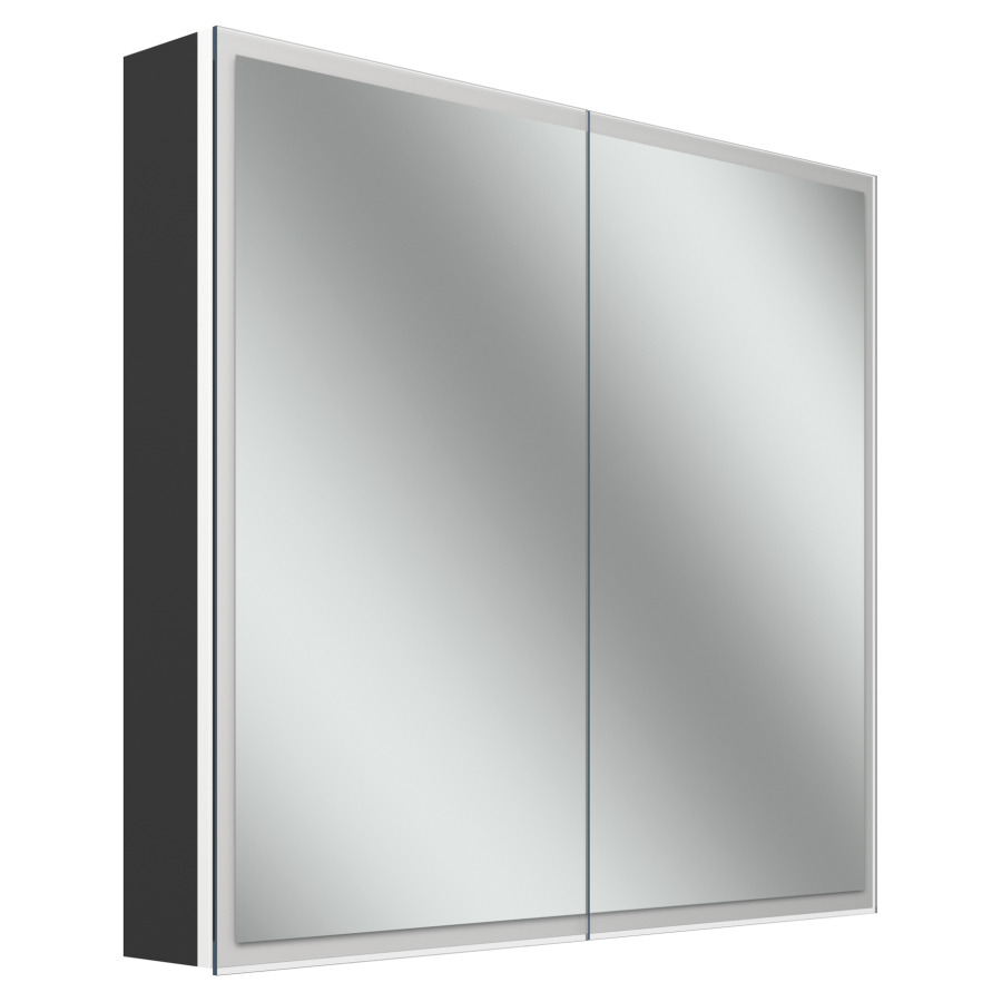 Armoire de toilette Schneider GLOW D2W
81.3 x 73.6 x 13.6 cm
Profilé en aluminium, montage UP/AP
2&nbsp;portes à double miroir
éclairage LED, 2000-6500 Kelvin
Dim2Warm, Touch-Slider, 47 Watt
8120 Lumen, 1&nbsp;prise double en bas à
droite sur la paroi intermédiaire
4 tablettes  en verre, IP44
Classe d’énergie C