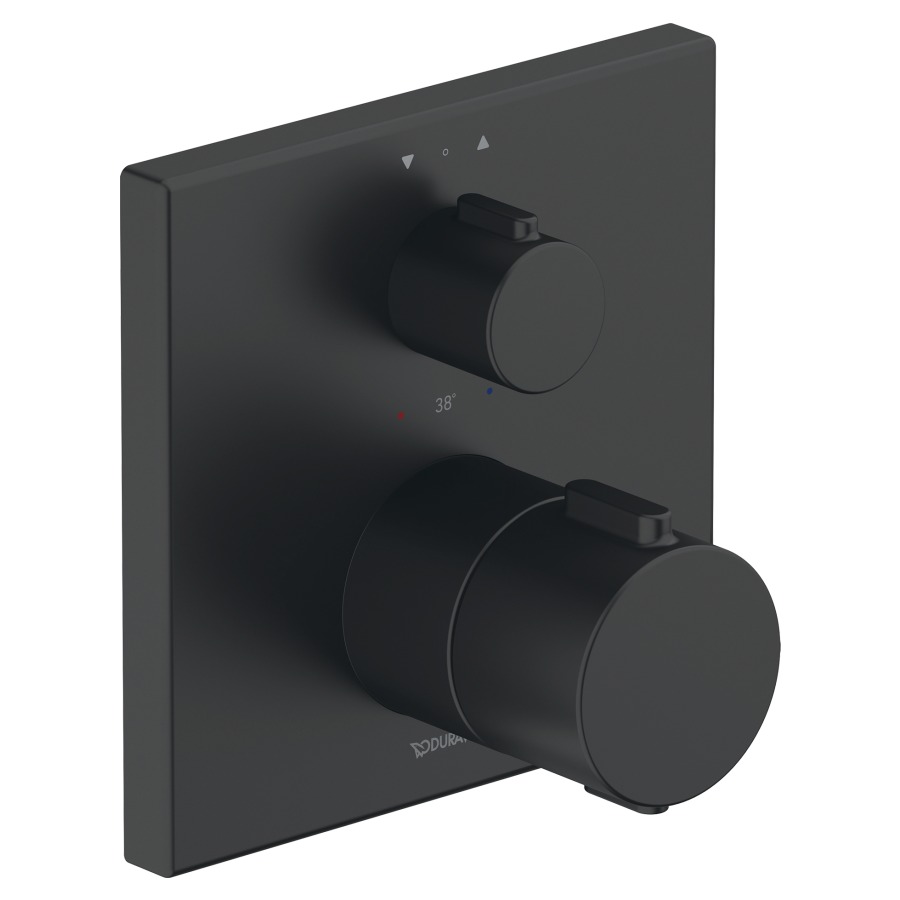 Mélangeur pour bain/douche DURAVIT UP
set de montage final, avec thermosta
avec robinet d'arrèt et inverseur
pour commander 2 fonctions
dispositif d'antisiphonnage intégré
rosace 15 x 15 cm, débit 20.5 (L/min)
sans corps à encastrer 714 241/242
groupe acoustique&nbsp;I