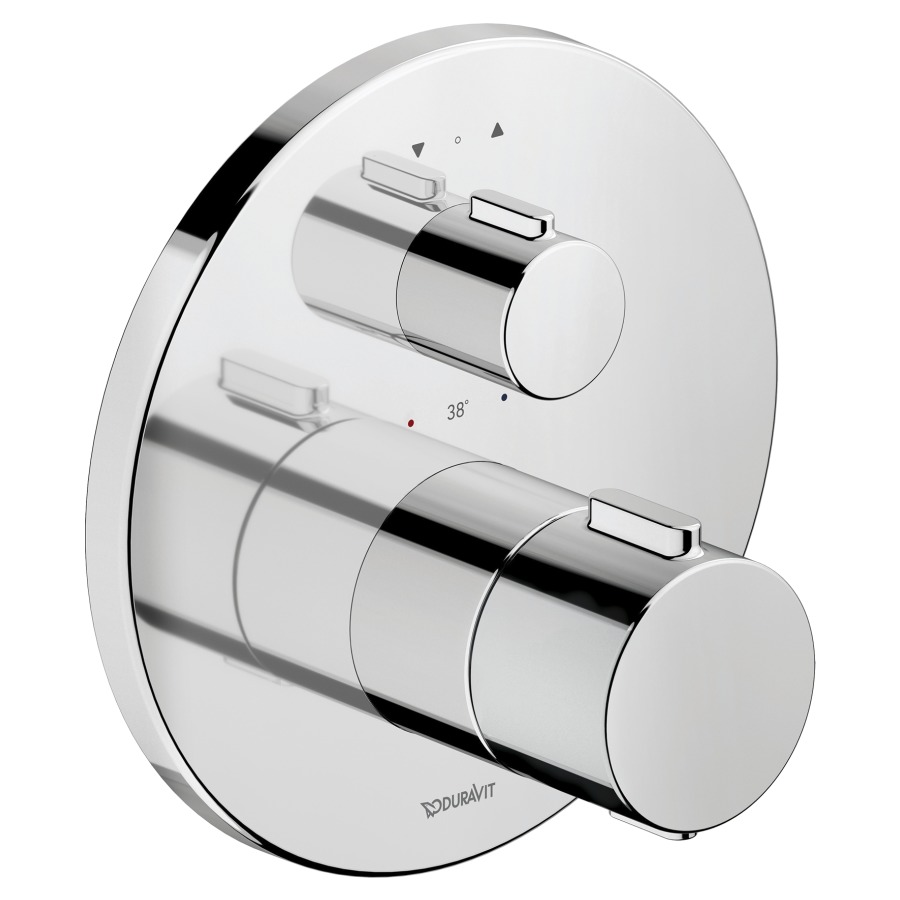 Mélangeur pour bain/douche DURAVIT UP
set de montage final, avec thermosta
avec robinet d'arrèt et inverseur
pour commander 2 fonctions
dispositif d'antisiphonnage intégré
rosace D 17 cm, débit 20.5 (L/min)
sans corps à encastrer 714 241/242
groupe acoustique&nbsp;I