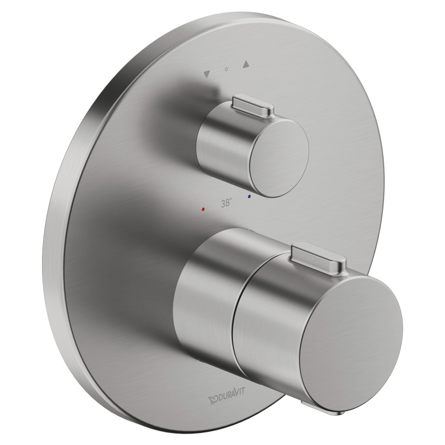 Mélangeur pour bain/douche DURAVIT UP
set de montage final, avec thermosta
avec robinet d'arrèt et inverseur
pour commander 2 fonctions
dispositif d'antisiphonnage intégré
rosace D 17 cm, débit 20.5 (L/min)
sans corps à encastrer 714 241/242
groupe acoustique&nbsp;I