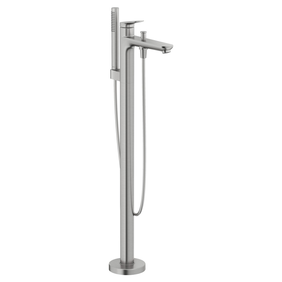Mélangeur de bain WAVE
modèle à poser, hauteur d'écoulement 764-834 mm
saillie 225 mm, sans corps à encastrer
102642, tuyau de douche, douche à main
support de douche