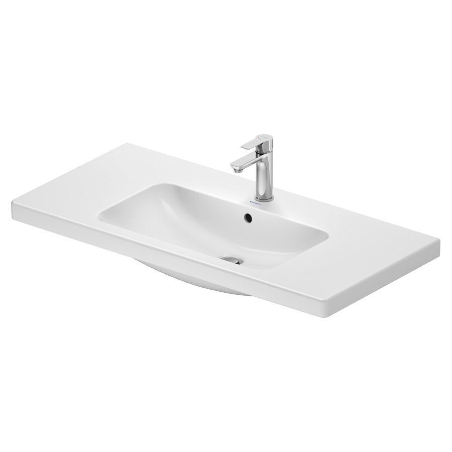 Lavabo D-CODE
100 x 16.5 x 48 cm
Céramique, partie inférieure émaillée
montage mural
avec trop-plein