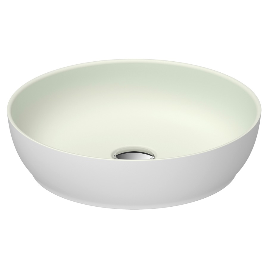 Lave-mains à poser Sivida
D 40 cm, H 10.5 cm
DuroCast Plus
sans trop-plein
coloris intérieur vert pâle mat