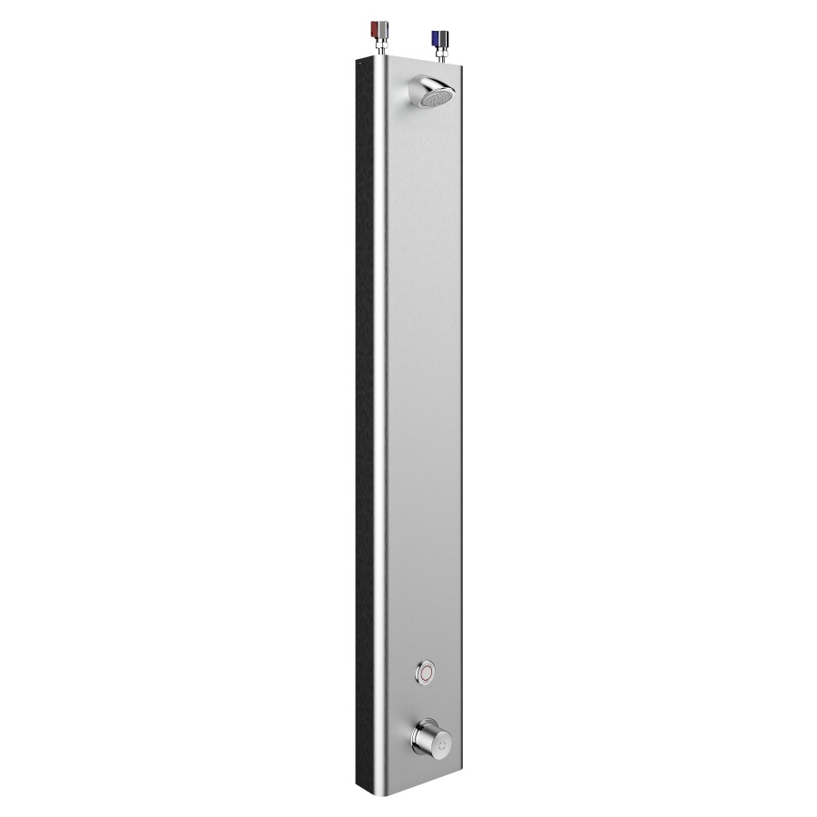 Douchepaneel CONSMART
montage mural, H 140 cm
mitigeur thermostatique avec
bouton piézo, douche de tête shorty
raccordement sur les arrivées d'eau 
chaude et froide, service APP compatible
débit 9 (L/min)
alimentation à pile 6 V, IP68