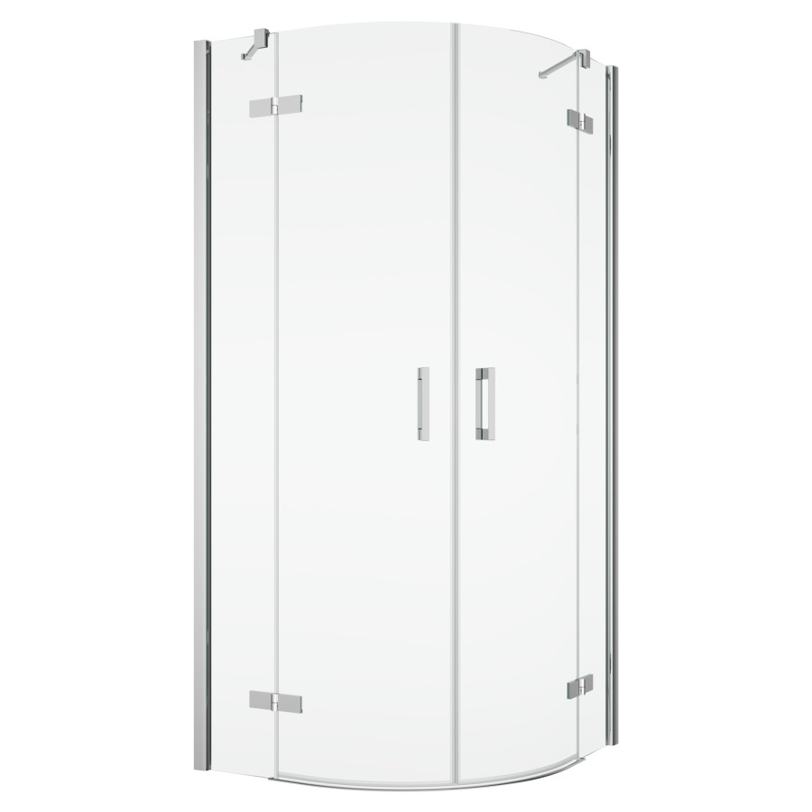 Entrée diagonale PUR
avec profilé de raccordement au mur
75-120 x 75-120 cm, H 200 cm
porte tournante avec partie fixe à gauche et à droite
avec support d'angle, pour douche 
quart de cercle R 55 cm
MESURES EXACTES SELON PRISE DE MESURE