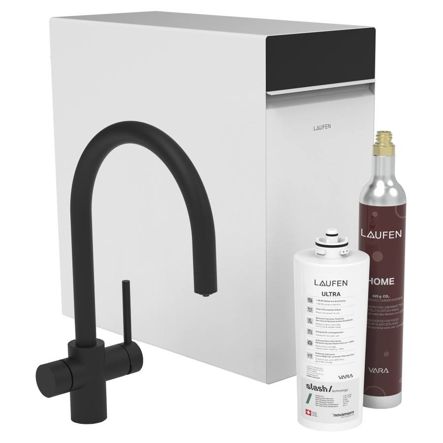 Mélangeur d'évier Vara
Home pack mitigeur d'évier multifonction 
"All in one (HCSA)", saillie 225 mm
goulot orientable 360°
mitigeur avec goulot extensible 
et contrôleur intégré
poignée à droite = eau mitigée
poignée à gauche = eau fonctionnelle
7 types d'eau, avec filtre à eau