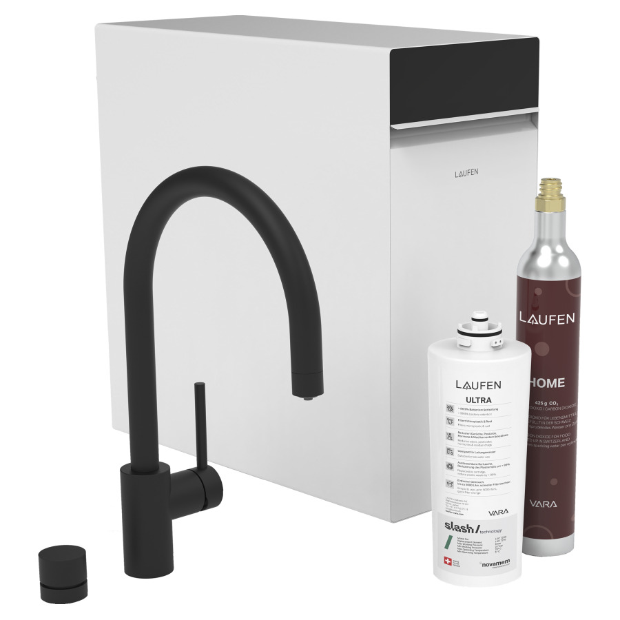 Mélangeur d'évier Vara
Home pack mitigeur d'évier multifonction 
"All in one (HCSA)", saillie 225 mm
goulot orientable 360°
mitigeur avec goulot extensible 
et contrôleur séparé
poignée à droite = eau mitigée
contrôleur séparé = eau fonctionnelle
7 types d'eau, avec filtre à eau