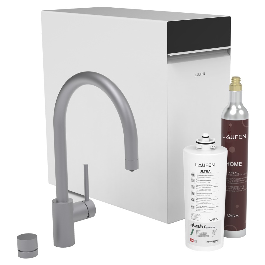 Mélangeur d'évier Vara
Home pack mitigeur d'évier multifonction 
"All in one (HCSA)", saillie 225 mm
goulot orientable 360°
mitigeur avec goulot extensible 
et contrôleur séparé
poignée à droite = eau mitigée
contrôleur séparé = eau fonctionnelle
7 types d'eau, avec filtre à eau
