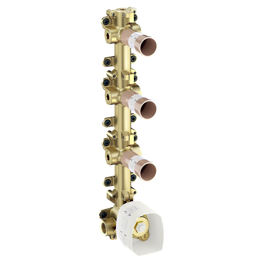 Einbaukörper ONE
für Thermostatmodul 
für 3 Verbraucher, Anschluss von links 
oder rechts, Montage horizontal oder
vertikal