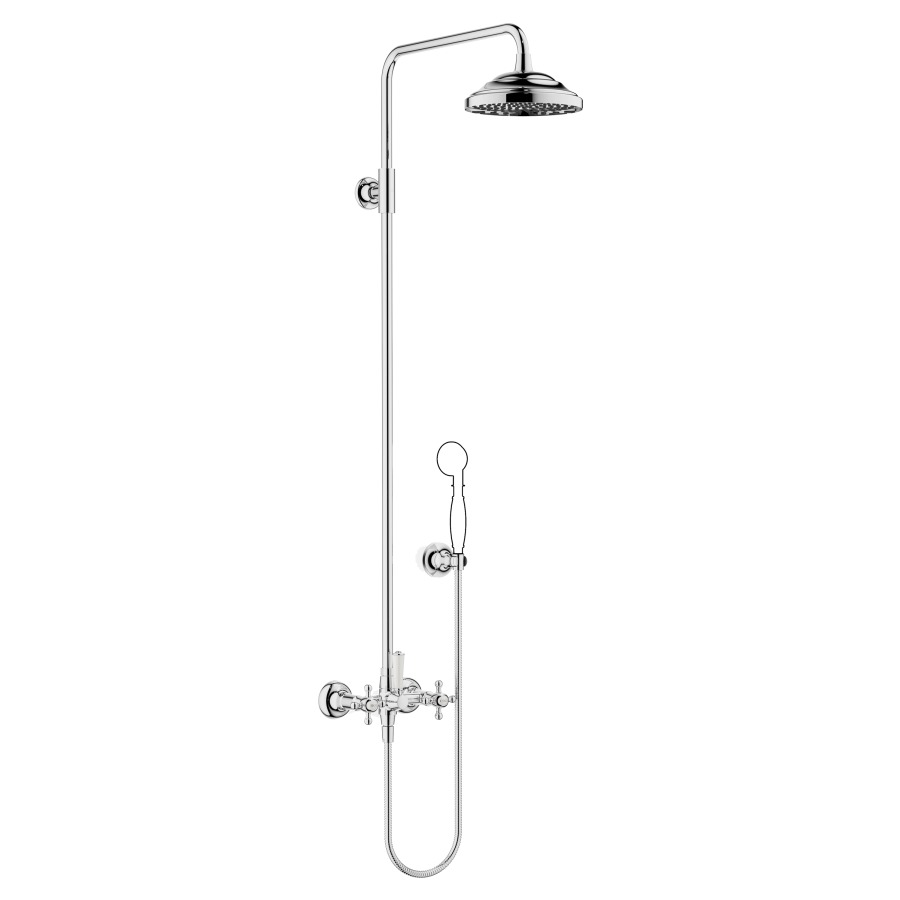 Système de douche MADISON
118 cm, 1/2", E 135-165  mm
mélangeur de douche, inverseur
rotatif barre de douche/
douchette à main, pomme de
douche arrosoir D 200 mm
S 420 mm, tuyau de douche
125 cm, sans douche à main
débit 14 (L/min)
groupe acoustique&nbsp;I