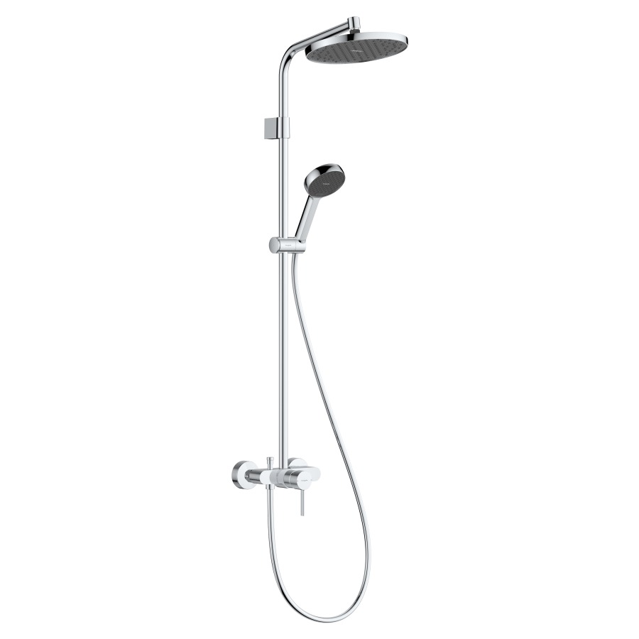 Duschsystem Activera S
mit Duschenmischer Varia
Kopfbrause D 24 cm
1jet, Rain, EcoSmart
Handbrause Rain/ImpactRain
Brauseschlauch, Brausehalter
Gleitstange, 2 Verbraucher
Durchflussmenge 8 (L/min)