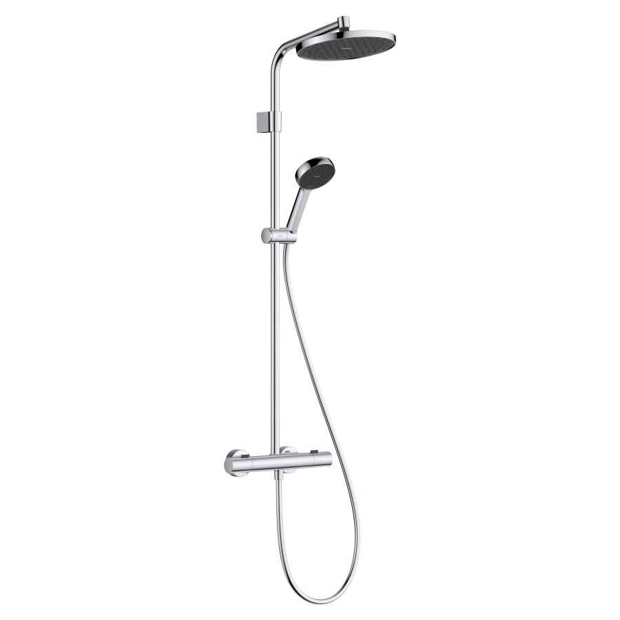 Duschsystem Activera S
mit Thermostat Ecostat Fine Varia
Kopfbrause D 24 cm
1jet, Rain, EcoSmart
Handbrause Rain/ImpactRain
Brauseschlauch, Brausehalter
Gleitstange, 2 Verbraucher
Durchflussmenge 8 (L/min)
