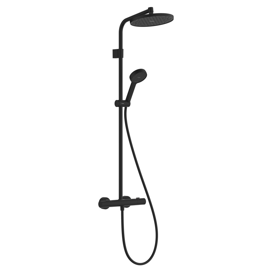 Duschsystem Activera S
mit Thermostat Ecostat Fine Varia
Kopfbrause D 24 cm
1jet, Rain, EcoSmart+
Handbrause Rain/ImpactRain
Brauseschlauch, Brausehalter
Gleitstange, 2 Verbraucher
Durchflussmenge 6 (L/min)