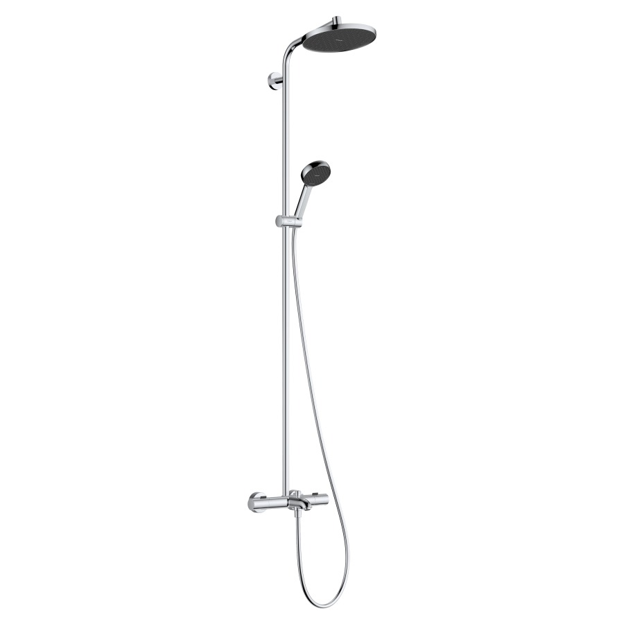 Duschsystem Activera S
mit Wannenthermostat Ecostat Fine
Kopfbrause D 24 cm
1jet, Rain, EcoSmart
Handbrause Rain/ImpactRain
Brauseschlauch, Brausehalter
Gleitstange, 3 Verbraucher
Durchflussmenge 8 (L/min)
