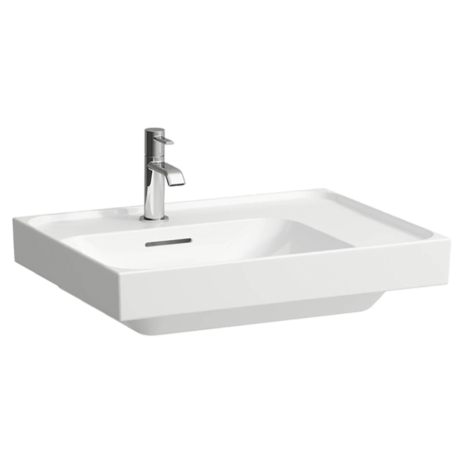 Aufsatzwaschtisch MEDA
60 x 16 x 46 cm
Keramik, Unterseite geschliffen
Wandmontage, Becken links
mit Armaturenbank
ohne Überlauf