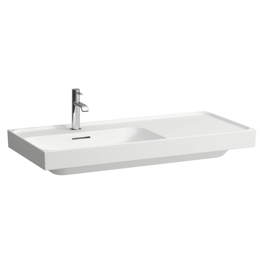 Waschtisch MEDA
100 x 8 x 46 cm
Keramik
Wandmontage, Becken links
mit Armaturenbank
mit Überlauf