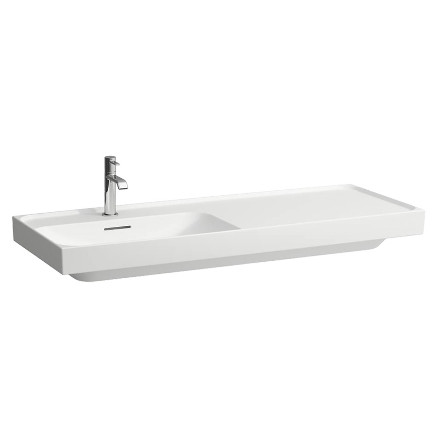 Waschtisch MEDA
120 x 8 x 46 cm
Keramik
Wandmontage, Becken links
mit Armaturenbank
mit Überlauf