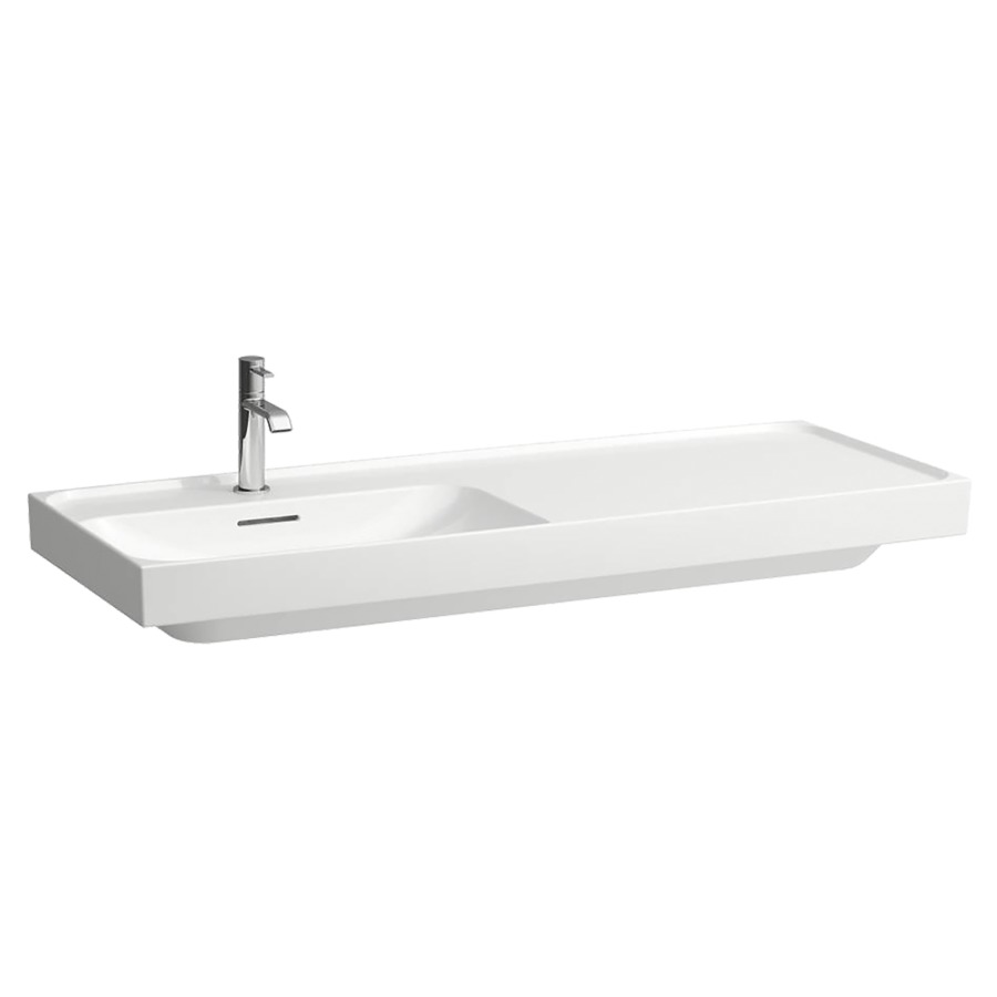 Waschtisch MEDA
120 x 8 x 46 cm
Keramik
Wandmontage, Becken links
mit Armaturenbank
ohne Überlauf