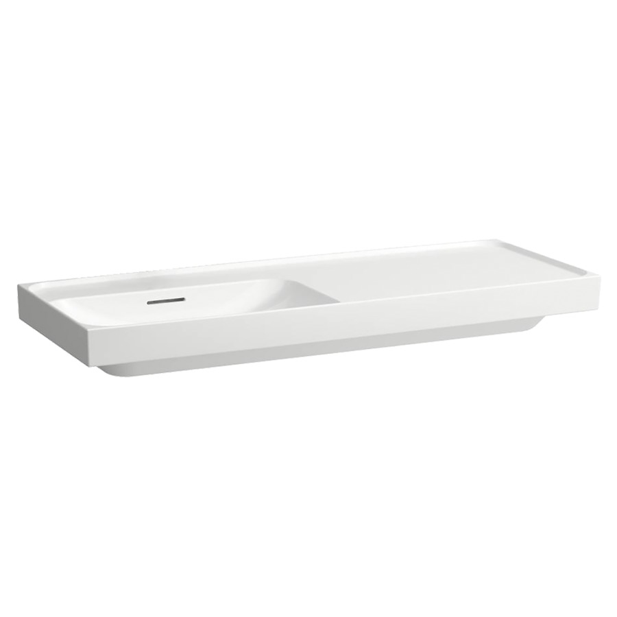 Waschtisch MEDA
120 x 8 x 46 cm
Keramik
Wandmontage, Becken links
mit Armaturenbank
ohne Überlauf