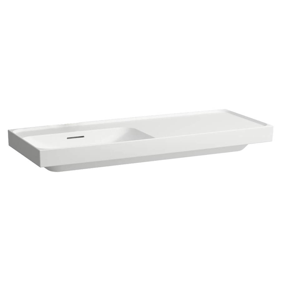Waschtisch MEDA
120 x 8 x 46 cm
Keramik
Wandmontage, Becken links
mit Armaturenbank
ohne Überlauf