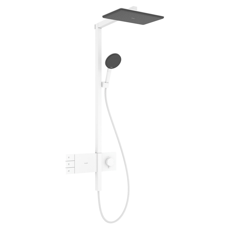 Système de douche Raindance Alive Q
avec thermostat ShowerSelect Comfort
douche de tête 2jet, Raindance Alive Q
34 x 21 cm, RainAir/PowderRain
douche à main RainAir/PowderRain/jet de massage
tuyau de douche, support de douche
glissière, 2&nbsp;raccordements
débit 12 (L/min)