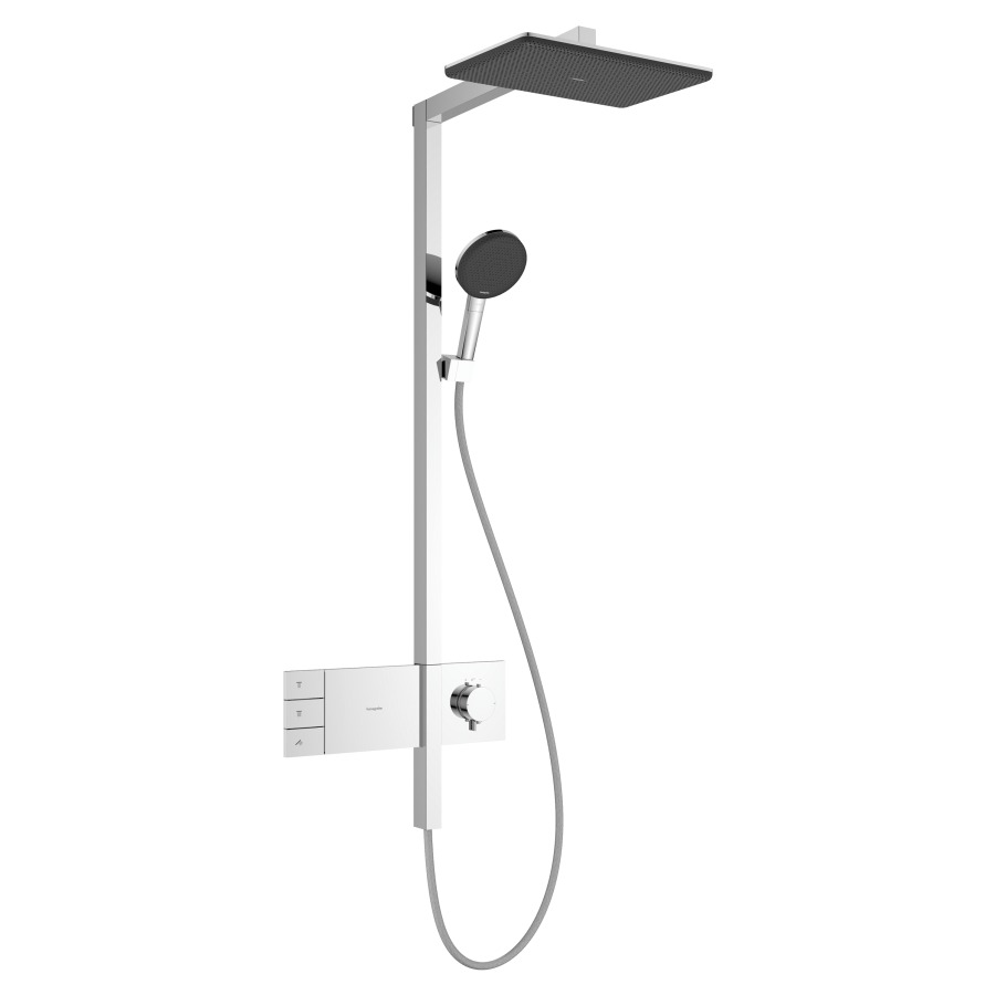 Système de douche Raindance Alive Q
avec thermostat ShowerSelect Comfort
douche de tête 2jet, Raindance Alive Q
34 x 21 cm, RainAir/PowderRain
douche à main RainAir/PowderRain/jet de massage
tuyau de douche, support de douche
glissière, 2&nbsp;raccordements
débit 12 (L/min)