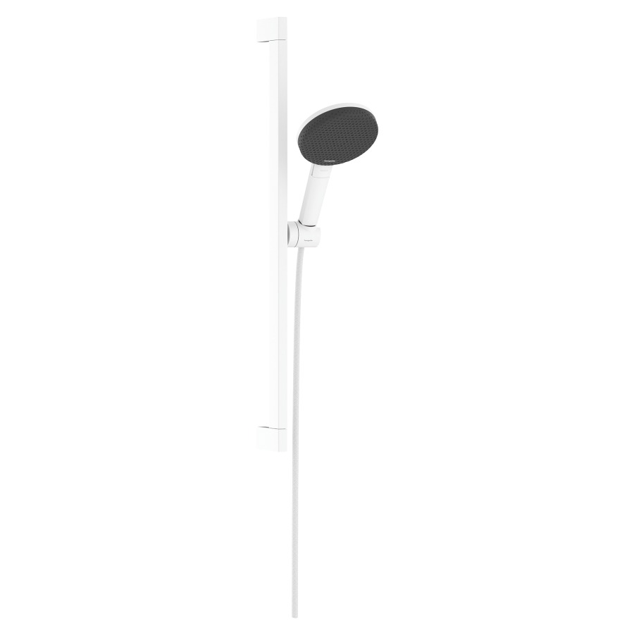 Brausegarnitur Raindance Alive Select S
D 12.5 cm, EcoSmart
3jet, RainAir/PowderRain/Massagestrahl
QuickClean, mit Brauseschlauch
Designflex 160 cm, Duschengleitstange 
Unica S Puro 65 cm und Easy Slide Brausehalter
Durchflussmenge 7.1 (L/min)