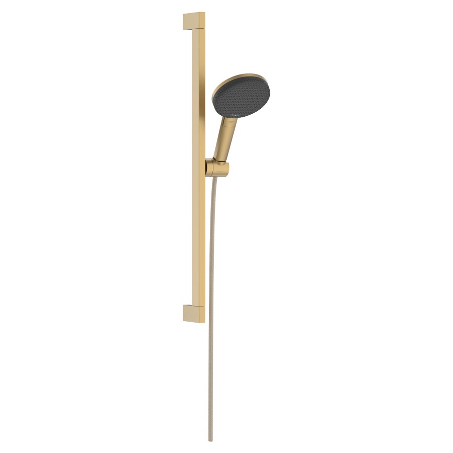 Brausegarnitur Raindance Alive Select S
D 12.5 cm, EcoSmart
3jet, RainAir/PowderRain/Massagestrahl
QuickClean, mit Brauseschlauch
Designflex 160 cm, Duschengleitstange 
Unica S Puro 65 cm und Easy Slide Brausehalter
Durchflussmenge 7.1 (L/min)